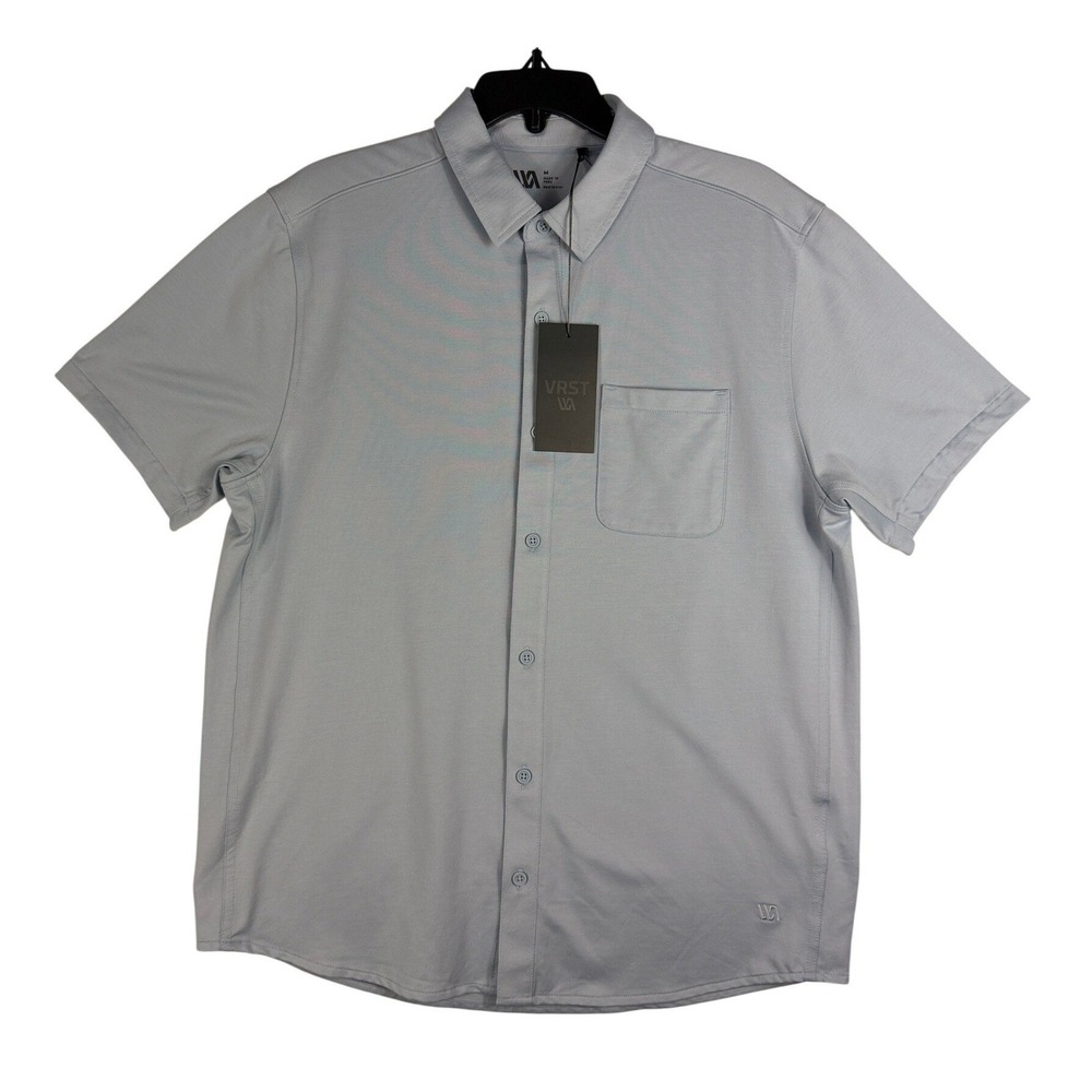 VRST Mens SS Limitless Button Up Shirt Faded Blue Stretch Performance Medium NEW